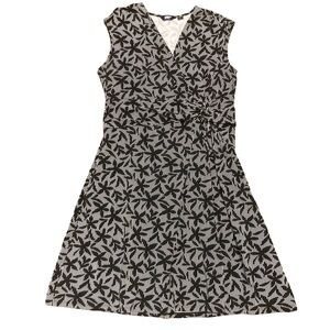 Lands' End Black & White Abstract Floral & Striped Sleeveless Dress, Sz L 14-16